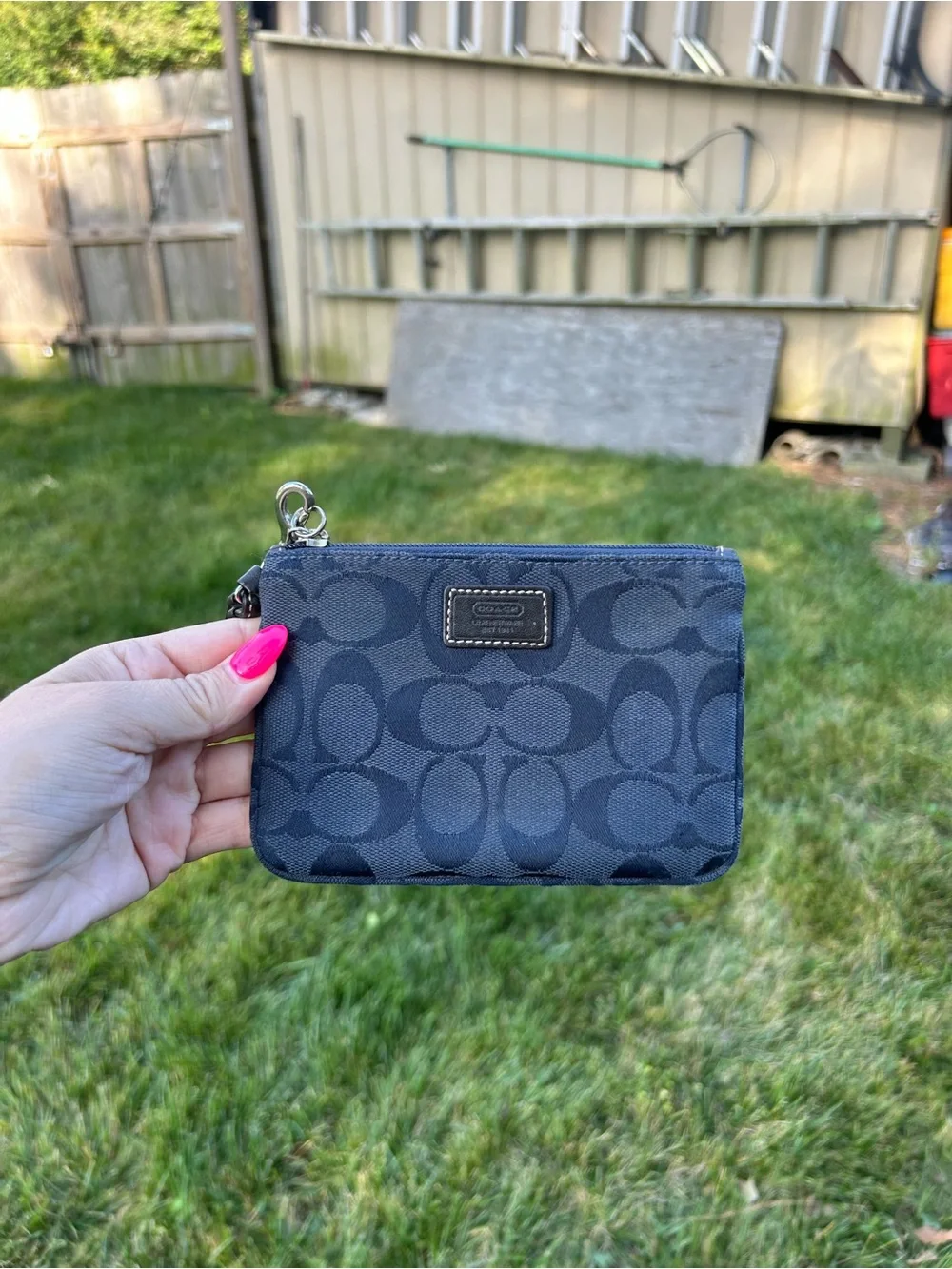Navy coach wristlet spring, summer, wallet, purse, casual‎ little leather brown
